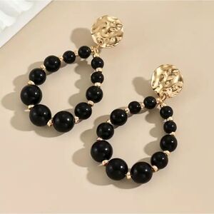 Black & Gold Beaded Hoop Earrings